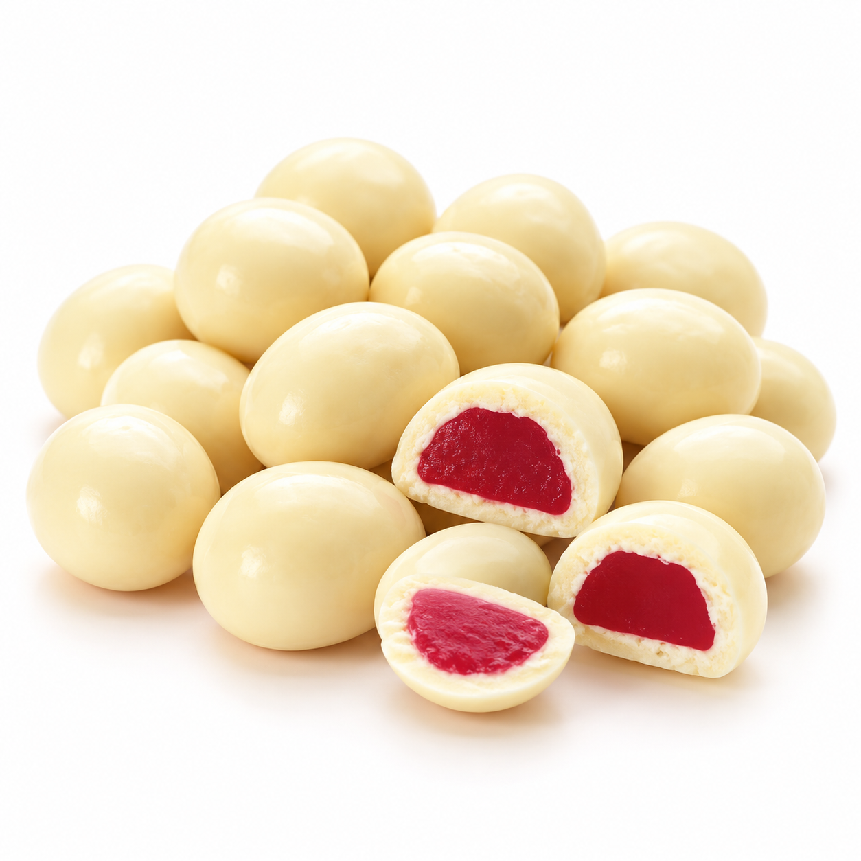 White Chocolate Coated Raspberry Jellies x 8kg